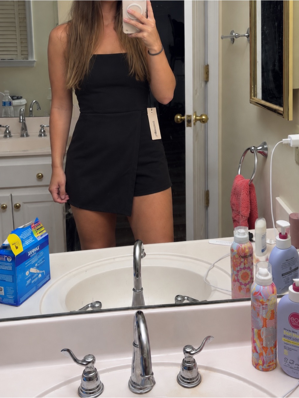 Timing Black Strapless Skort Romper